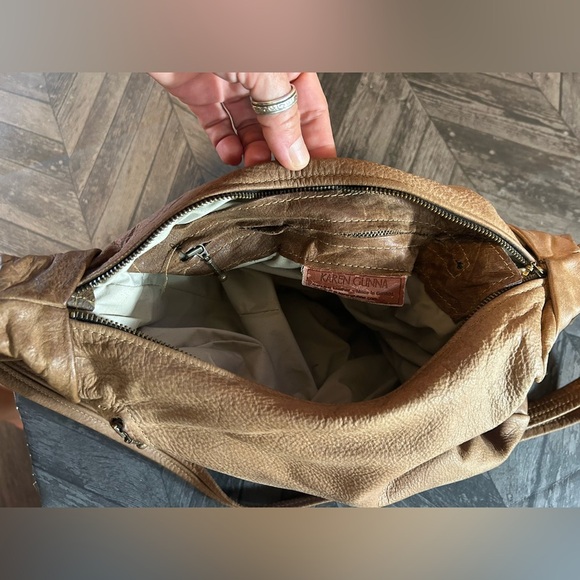 Vintage Karen Gunna Leather Light Camel Brown Rucksack Backpack made in Canada - Picture 9 of 13